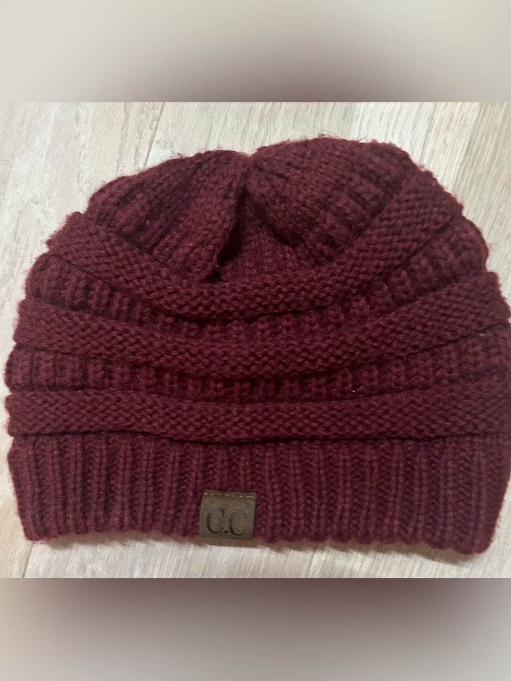 C.C Ribbed Knit Beanie - Maroon
